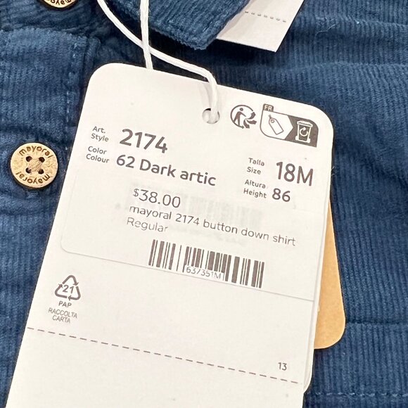 Mayoral Baby & Toddler Button-Down Blue Corduroy Shirt NWT Soft Fabric 18 Months - Picture 4 of 4